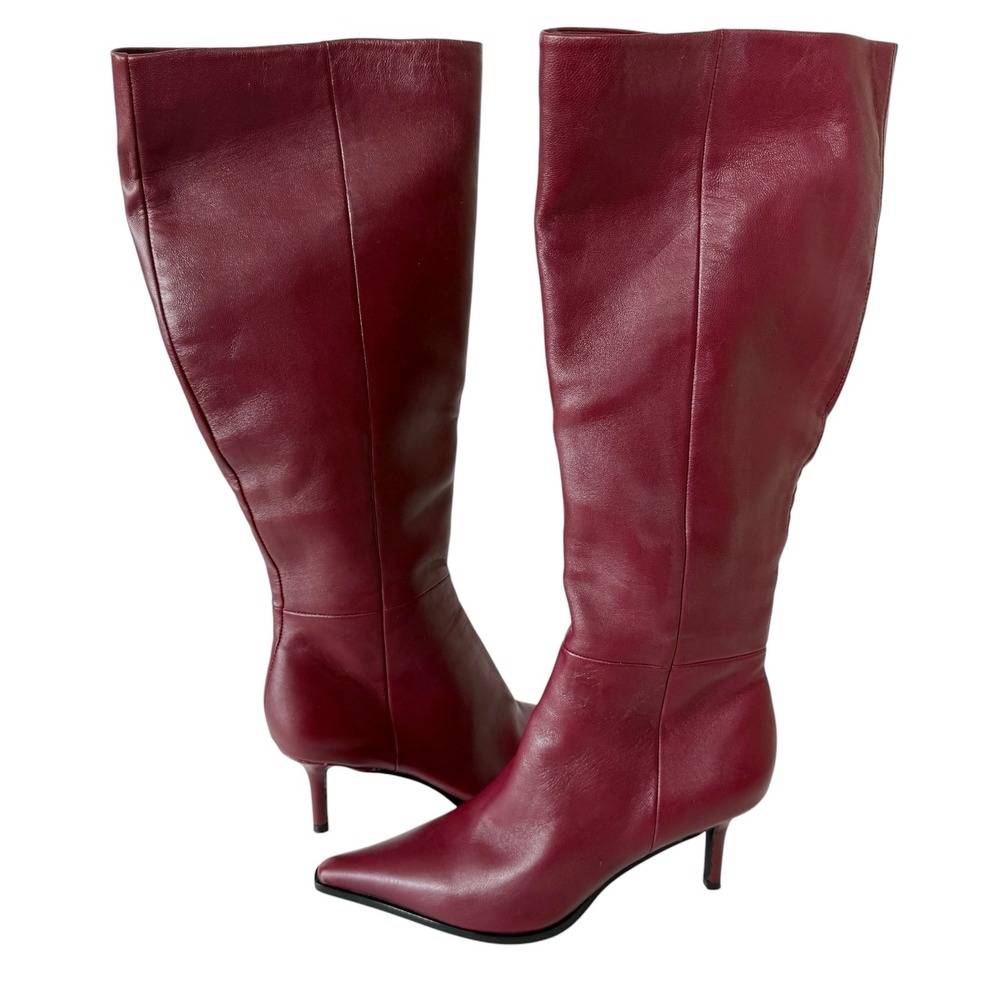 Steve Madden Lingo Womens Leather Wine Burgundy Zip Knee High Boots Size 7.5